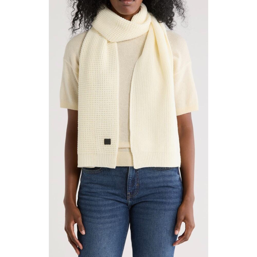 New All Saints Scarf Ivory Mixed Stitch Wool Blend Waffle Knit 10x74